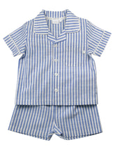 Load image into Gallery viewer, Mid Blue & White Stripe Shortie Pyjamas