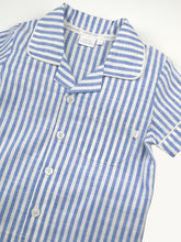 Load image into Gallery viewer, Mid Blue & White Stripe Shortie Pyjamas