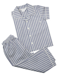 Blue & White Stripe Boys Traditional Pyjamas