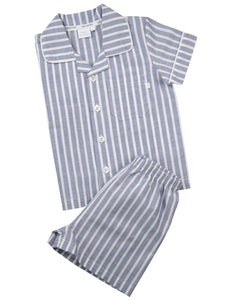 Blue & White Stripe Boys Traditional Shortie Pyjamas
