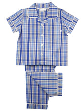 Load image into Gallery viewer, Blue Check Boys Summer Cotton Traditional Pyjamas