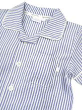 Load image into Gallery viewer, Blue and White Even Stripe Shortie Pyjama