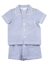 Load image into Gallery viewer, Blue and White Even Stripe Shortie Pyjama