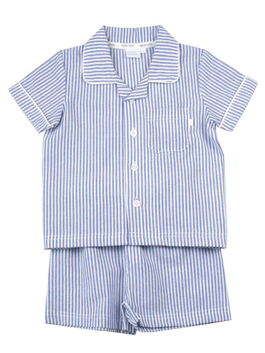 Blue and White Even Stripe Shortie Pyjama