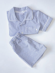 Blue and White Even Stripe Shortie Pyjama