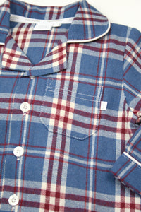 Boys Barnes Check winter PJ in Mid Blue, Red and Cream