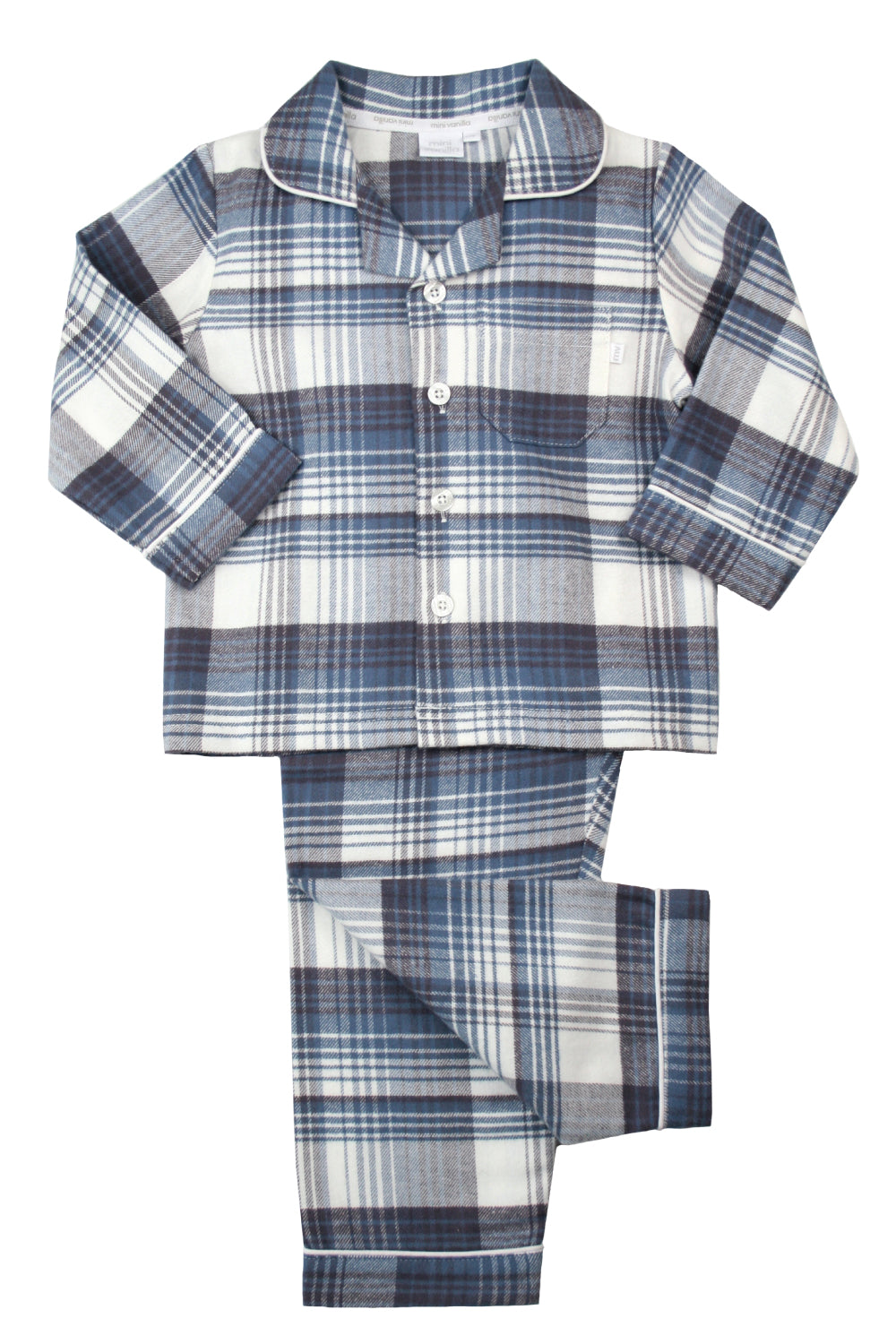 Boys Birley Check winter PJs in Grey, Teal and winter white