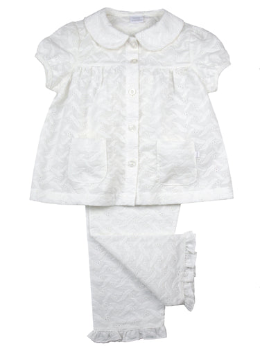 Girls Natural White Summer Embroidery Anglaise Pyjamas