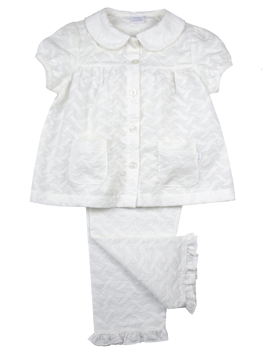 Girls Natural White Summer Embroidery Anglaise Pyjamas