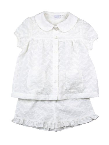 Girls Natural White Embroidery Anglaise Shortie Pyjamas