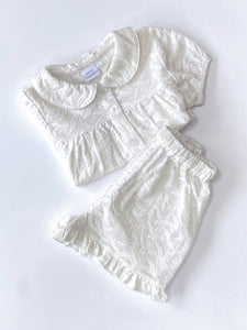 Girls Natural White Embroidery Anglaise Shortie Pyjamas