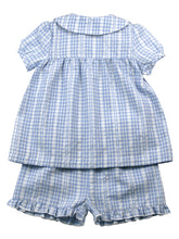 Load image into Gallery viewer, Girls Blue White Seersucker Check Shortie Pyjama Set
