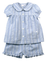 Load image into Gallery viewer, Girls Blue White Seersucker Check Shortie Pyjama Set