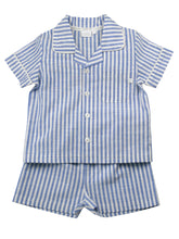 Load image into Gallery viewer, Mid Blue &amp; White Stripe Shortie Pyjamas
