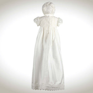 Nessa - Traditional Lace Bodice Christening Robe with Matching Bonnet