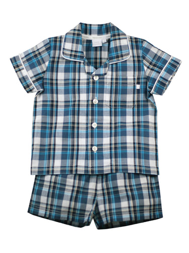 Navy White Turquoise Summer Shortie Traditional Pyjama