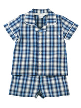 Load image into Gallery viewer, Mid Blue Check Shortie Traditional Pyjamas.