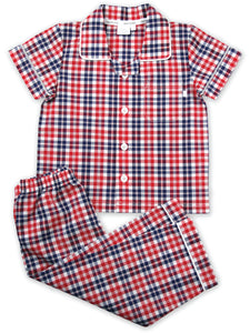 Summer Cotton Red Check Boys Traditional Pyjamas