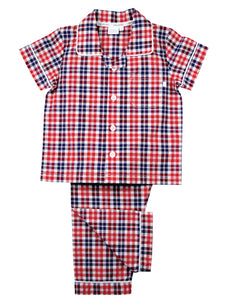 Summer Cotton Red Check Boys Traditional Pyjamas