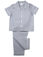 Load image into Gallery viewer, Blue &amp; White Stripe Boys Traditional Pyjamas