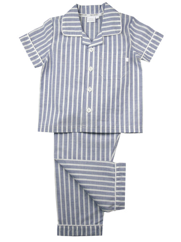 Blue & White Stripe Boys Traditional Pyjamas
