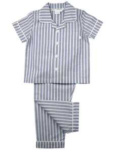 Blue & White Stripe Boys Traditional Pyjamas
