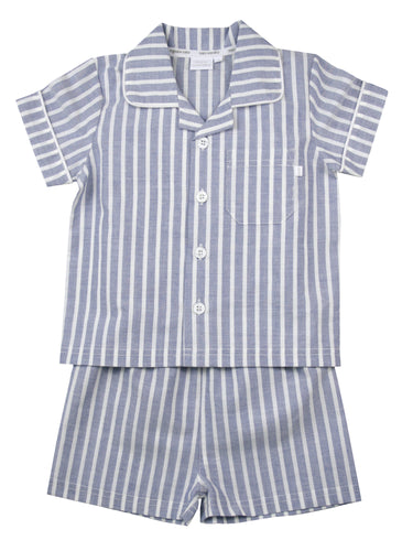 Blue & White Stripe Boys Traditional Shortie Pyjamas