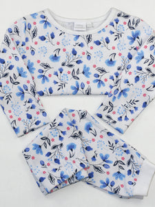 Baby Girls Blue Floral Pyjama Set with Scratch Mitts