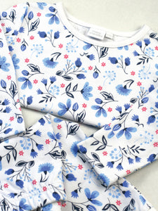 Baby Girls Blue Floral Pyjama Set with Scratch Mitts