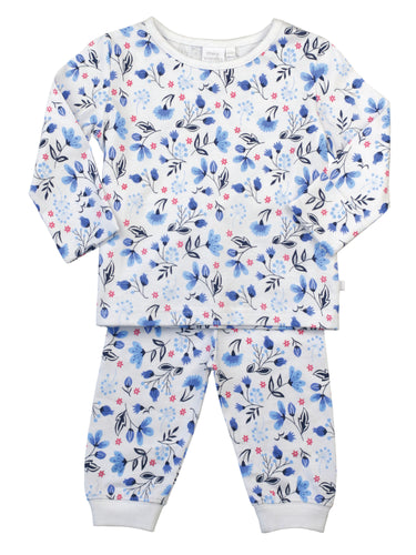 Baby Girls Blue Floral Pyjama Set with Scratch Mitts