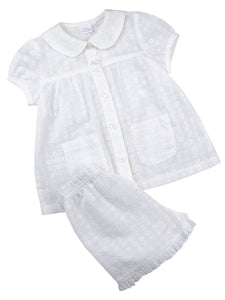 Off White Embroidery Anglaise Girls Shortie Pyjamas