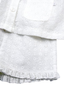 Off White Embroidery Anglaise Girls Shortie Pyjamas