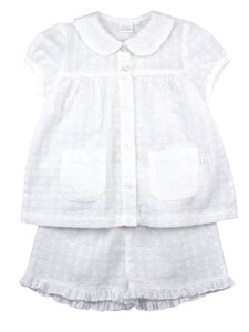 Off White Embroidery Anglaise Girls Shortie Pyjamas
