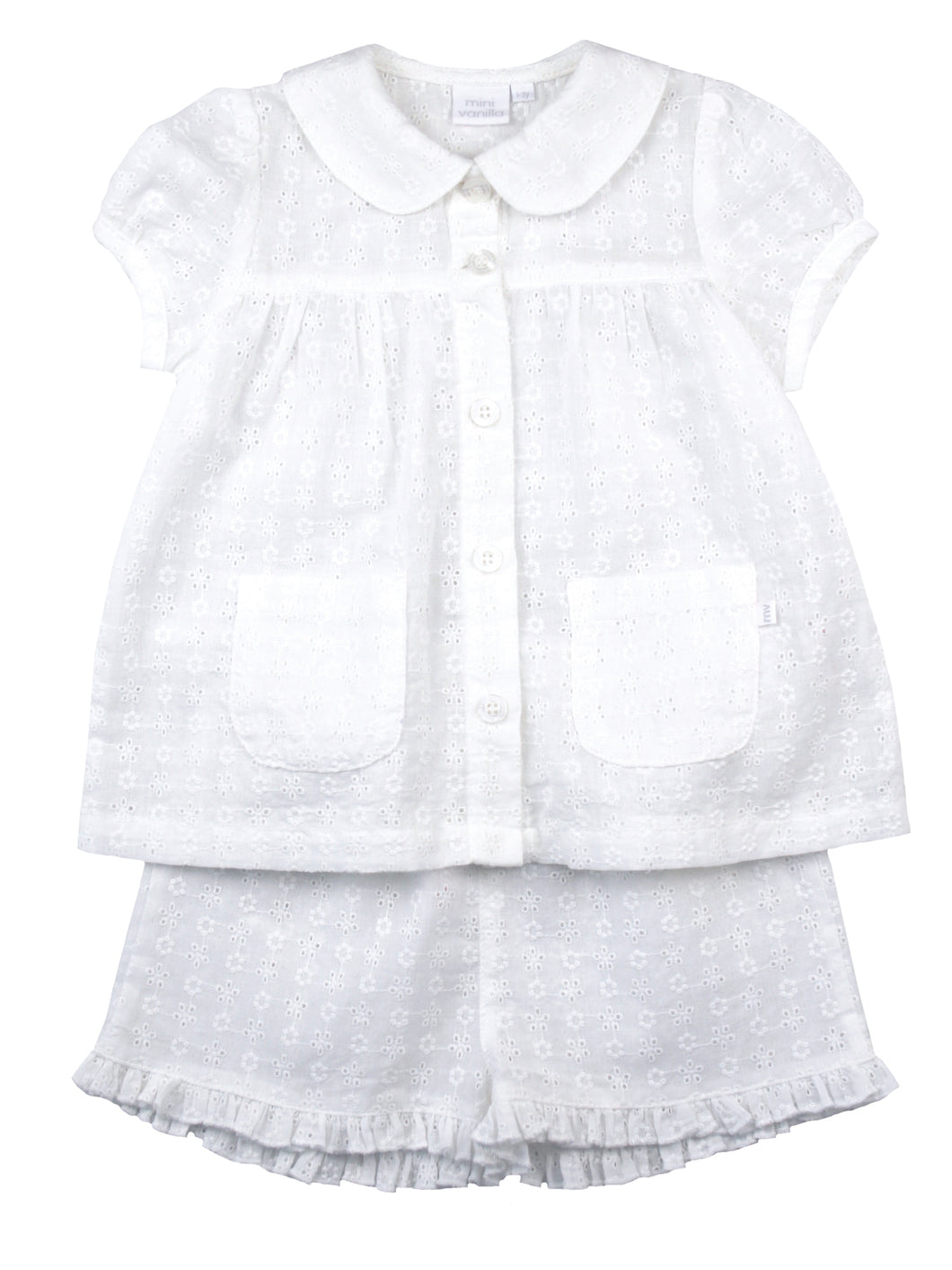 Off White Embroidery Anglaise Girls Shortie Pyjamas