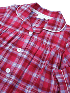 Girls Raspberry Check Traditional Cotton Pyjama Set.