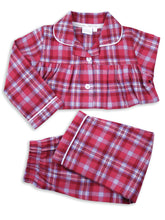 Load image into Gallery viewer, Girls Raspberry Check Traditional Cotton Pyjama Set.