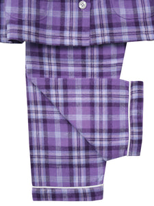 Girls Lilac Check Traditional Cotton Pyjama Set.