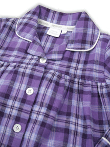 Girls Lilac Check Traditional Cotton Pyjama Set.