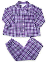 Load image into Gallery viewer, Girls Lilac Check Traditional Cotton Pyjama Set.