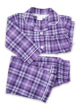 Load image into Gallery viewer, Girls Lilac Check Traditional Cotton Pyjama Set.
