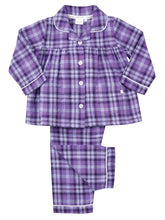 Load image into Gallery viewer, Girls Lilac Check Traditional Cotton Pyjama Set.