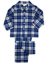 Load image into Gallery viewer, Boys Mid Blue Check Traditional Pyjama Set.