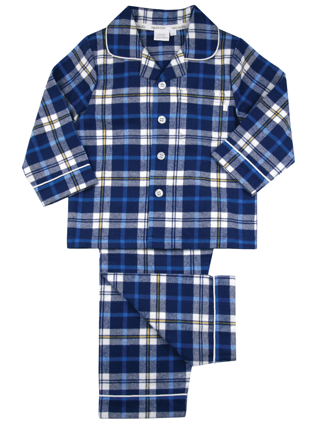 Boys Mid Blue Check Traditional Pyjama Set.