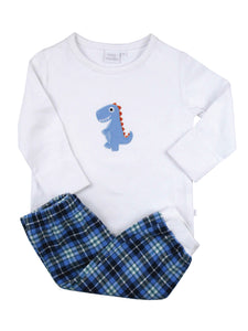 Baby Boys Dinosaur Winter Check Pyjama Set with Scratch Mitts