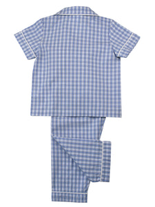Blue Mini Check Cotton Pyjama Set.