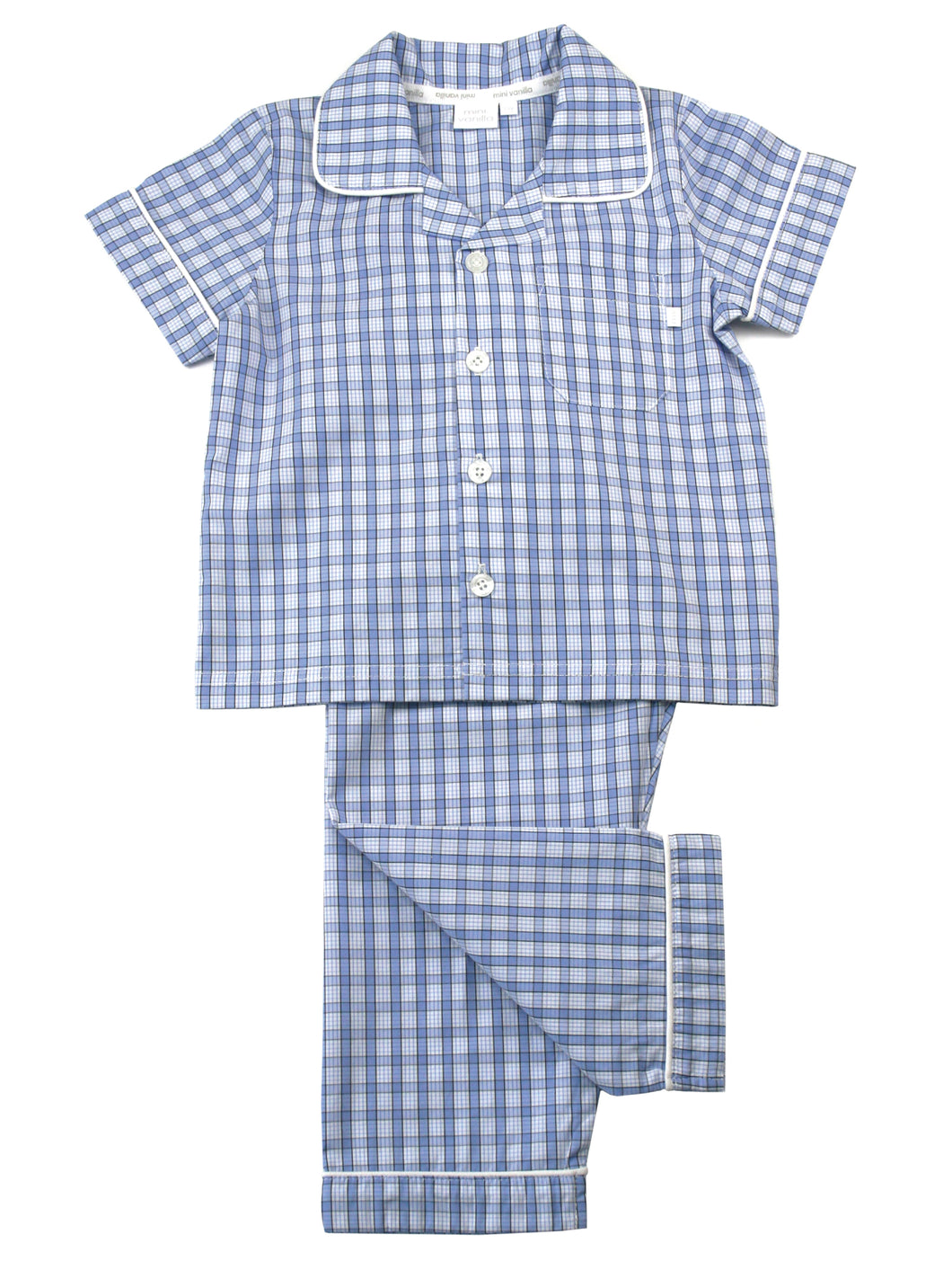Blue Mini Check Cotton Pyjama Set.
