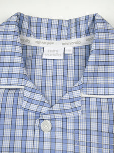 Blue Mini Check Cotton Shortie Pyjama Set.
