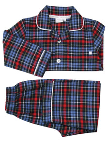 Boys Blue/ Red Brushed Check Winter Traditional Pyjama Set.