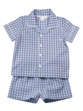Load image into Gallery viewer, Blue Mini Check Cotton Shortie Pyjama Set.