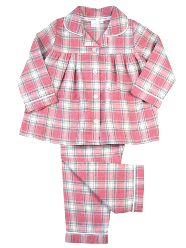 Girls Pink Check Traditional Cotton Pyjamas
